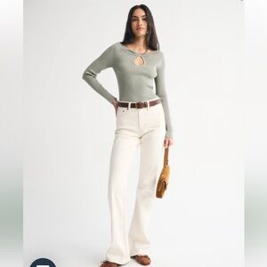 Abercrombie & Fitch Keyhole Ribbed Top in Sage
